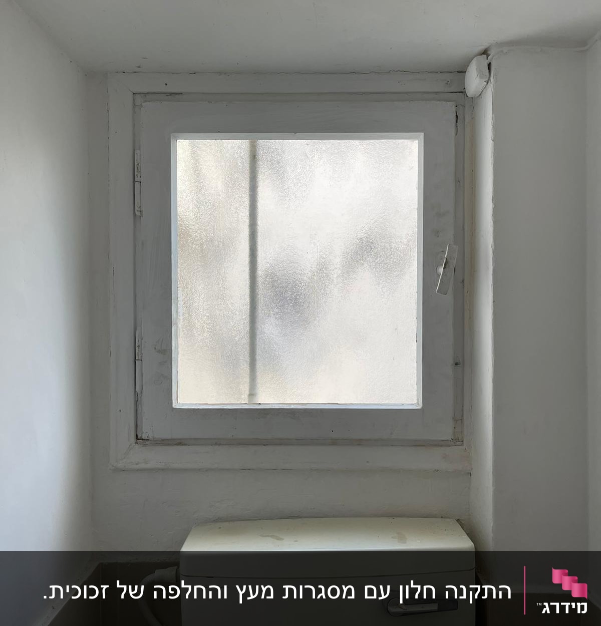 חלון אלומיניום עם זכוכית חלבית